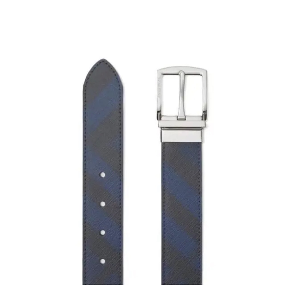 NWT BURBERRY Reversible London Check Belt Navy Black Leather Silver Buckle 30/75 - Picture 4 of 4